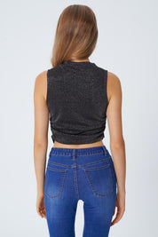 Polera Tight Sin Mangas Cuello Apoyado Mujer Negro