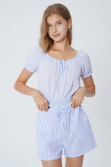 Blusa Ticht Manga Corta Mujer Celeste Claro