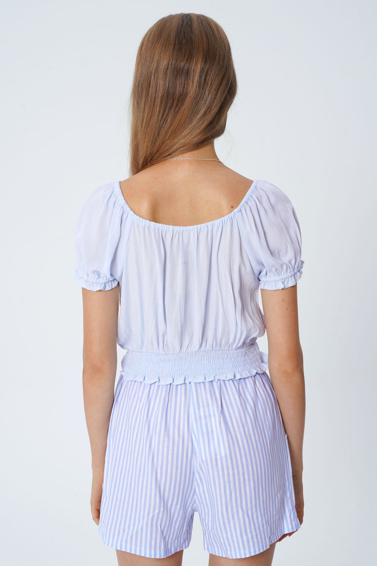 Blusa Ticht Manga Corta Mujer Celeste Claro