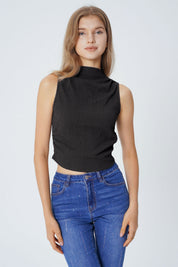 Polera Tight Sin Mangas Cuello Apoyado Mujer Negro