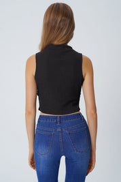 Polera Tight Sin Mangas Cuello Apoyado Mujer Negro