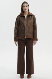 Chaqueta Mujer Slim Cuello Camisero Camel Oscuro