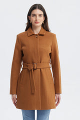 Abrigo Mujer Slim Cuello Camisero Camel