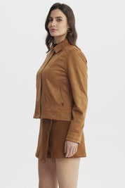 Chaqueta Mujer Cuello Camisero Camel