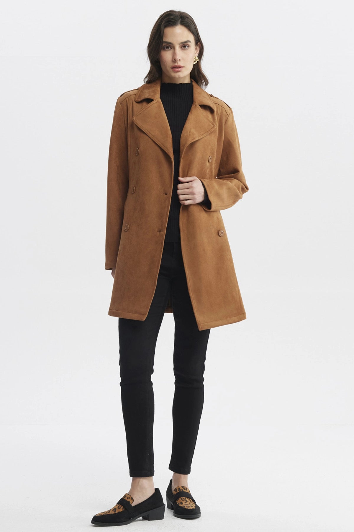 Abrigo Mujer Slim Cuello Camisero Camel