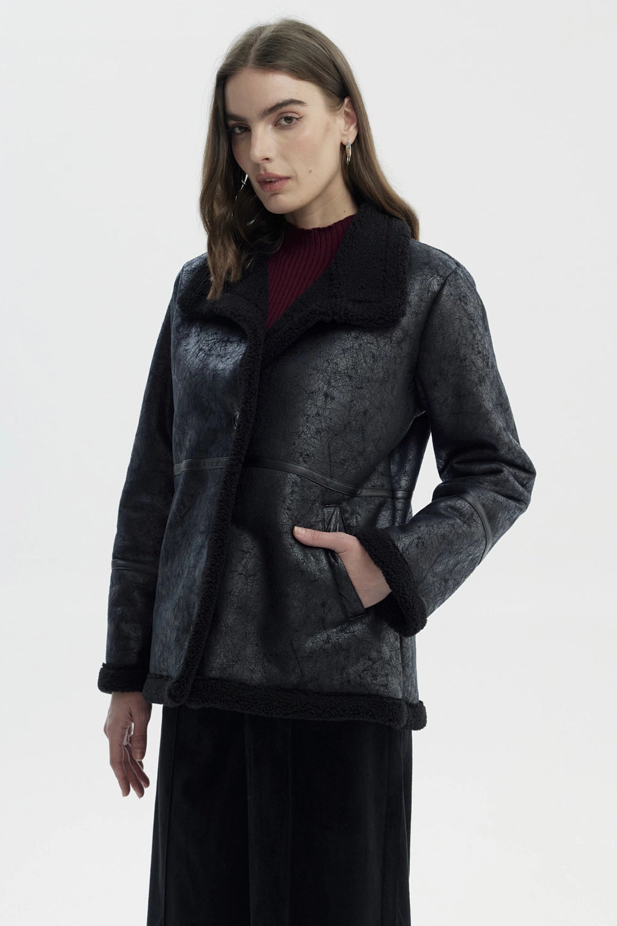 Chaqueta Mujer Oversize Cuello Camisero Negro