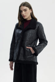 Chaqueta Mujer Oversize Cuello Camisero Negro