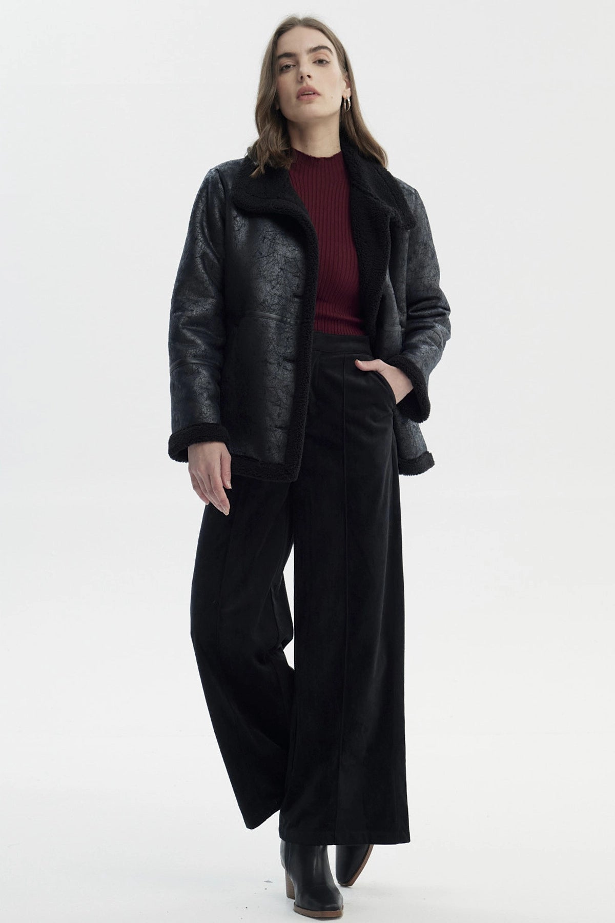 Chaqueta Mujer Oversize Cuello Camisero Negro