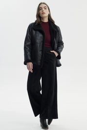 Chaqueta Mujer Oversize Cuello Camisero Negro
