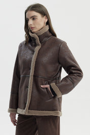 Chaqueta Mujer Oversize Cuello Camisero Café