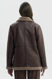 Chaqueta Mujer Oversize Cuello Camisero Café