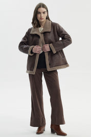 Chaqueta Mujer Oversize Cuello Camisero Café