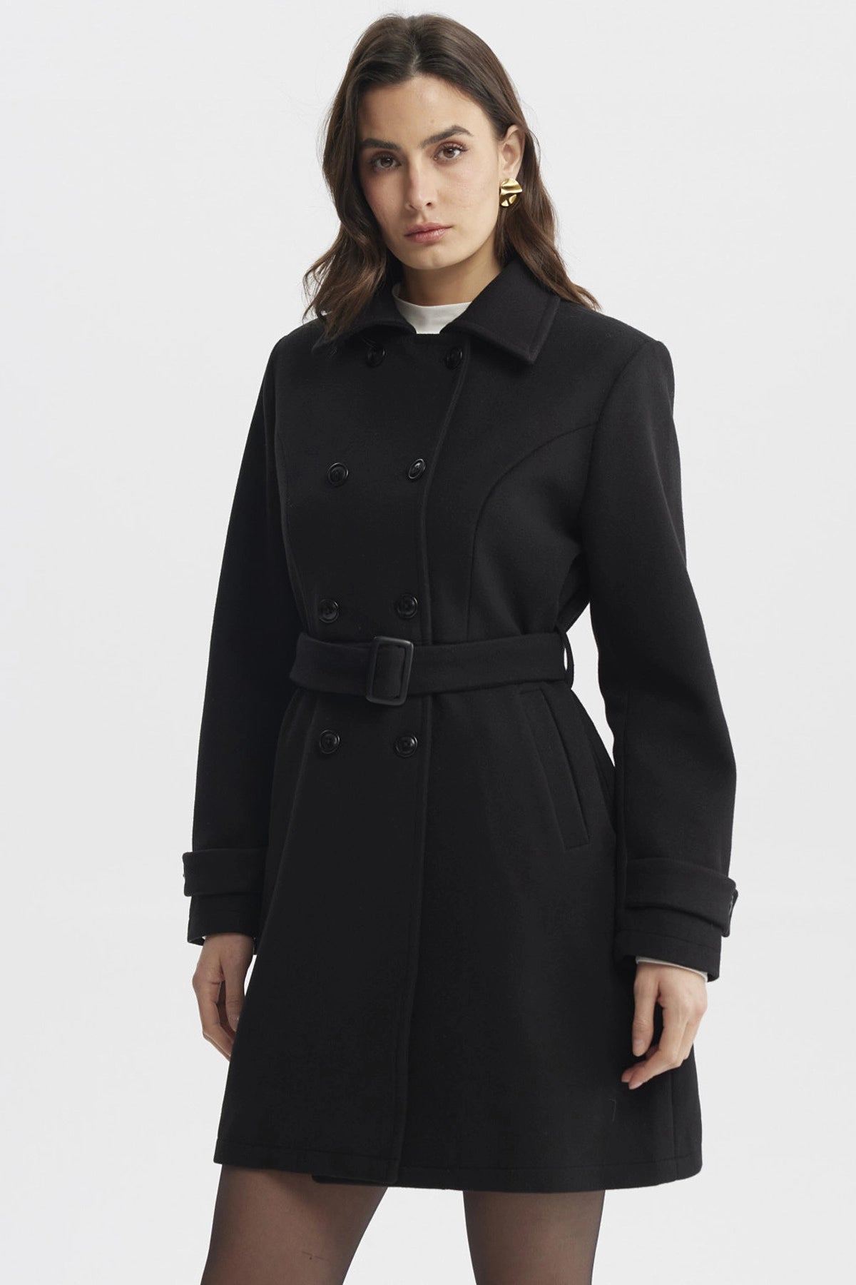 Abrigo Mujer Slim Cuello Camisero Negro