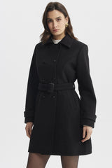 Abrigo Mujer Slim Cuello Camisero Negro