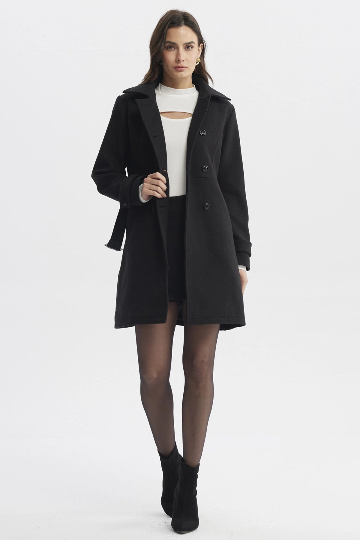 Abrigo Mujer Slim Cuello Camisero Negro