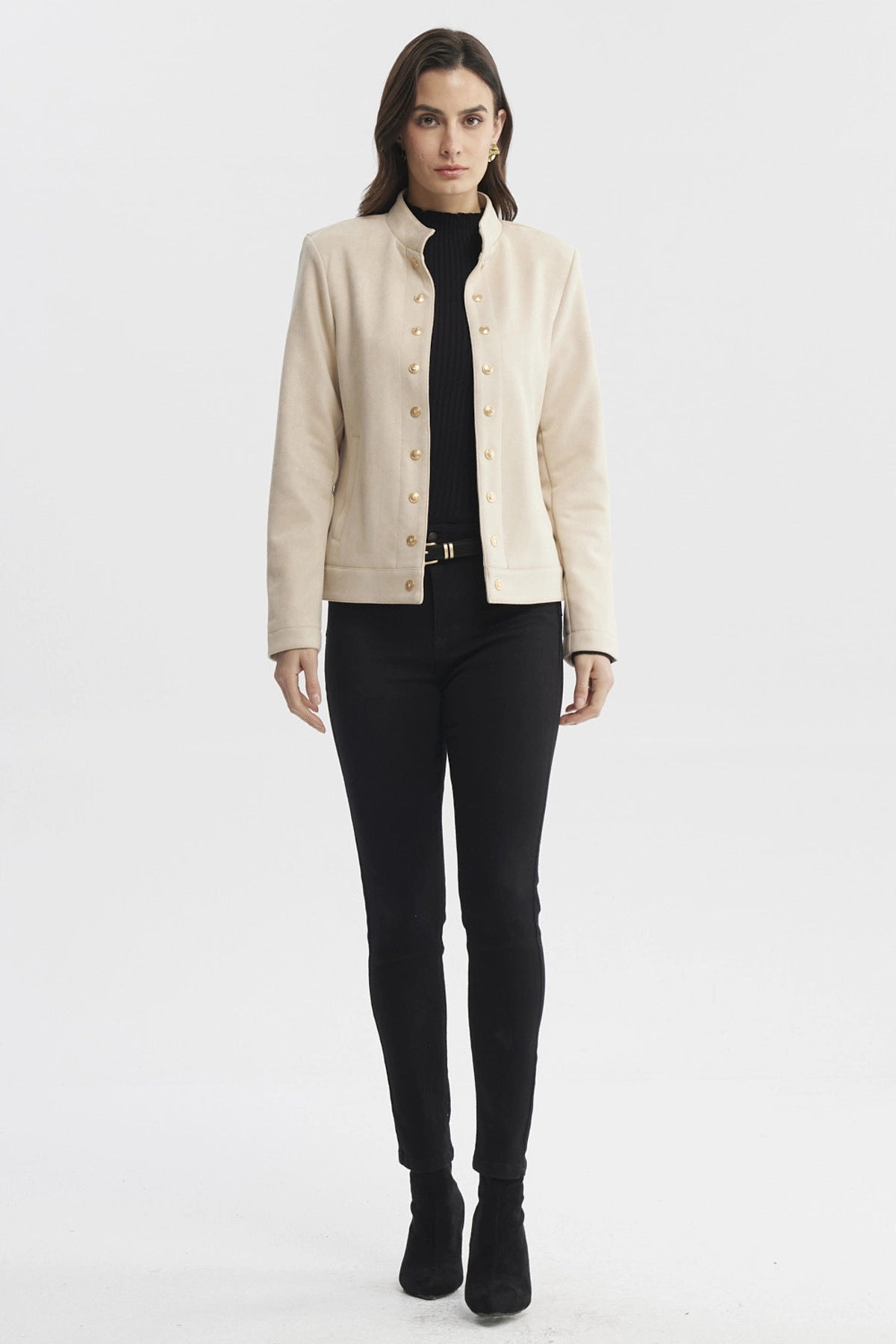 Chaqueta Mujer Cuello Apoyado Arena