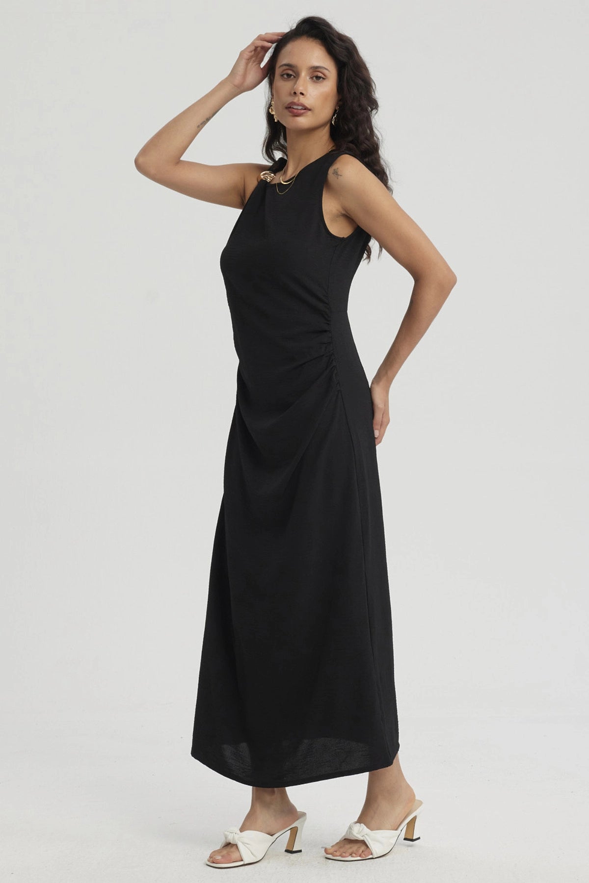 Vestido Mujer Largo Asimétrico Textura Negro