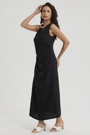 Vestido Mujer Largo Asimétrico Textura Negro