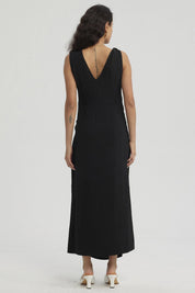 Vestido Mujer Largo Asimétrico Textura Negro