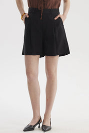 Short Mujer Sastrero Viscosa Pinzas Delanteras Negro