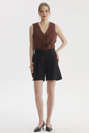 Short Mujer Sastrero Viscosa Pinzas Delanteras Negro