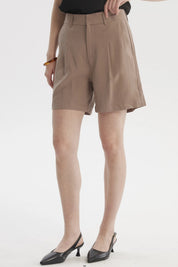 Short Mujer Sastrero Viscosa Pinzas Delanteras Beige