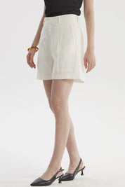 Short Mujer Sastrero Viscosa Pinzas Delanteras Crudo