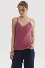 Polera Peto Mujer Pabilo Escote Con Encaje Malva