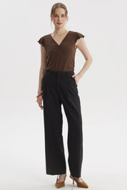 Pantalón sastrero mujer negro calce recto sin estampa elegante y versátil para cualquier ocasión