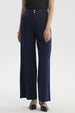 Pantalón sastrero azul para mujer con dos botones visibles sin estampa corte recto elegante y versátil