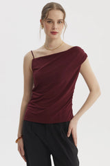 Polera Mujer Pabilo Escote Asimétrico Rojo