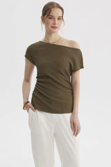 Polera Mujer Escote Asimétrico Texturizada Verde Olivo