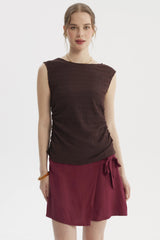 Polera Mujer Bote Drapeada Café Oscuro