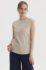 Polera Mujer Bote Drapeada Textura Arena