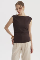 Polera Mujer Bote Drapeada Textura Café Oscuro