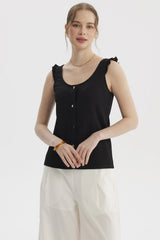 Polera Mujer Vuelo Abotonado Negro