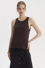Polera Peto Mujer Básico Liso Rib Café
