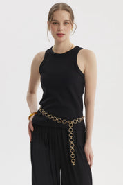 Polera peto negro sin mangas lisa corte ajustado tejido rib liso