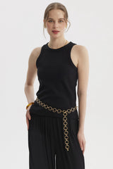 Polera Peto Mujer Básico Liso Rib Negro