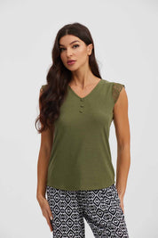 Polera Mujer Macramé Verde Musgo