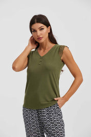 Polera Mujer Macramé Verde Musgo