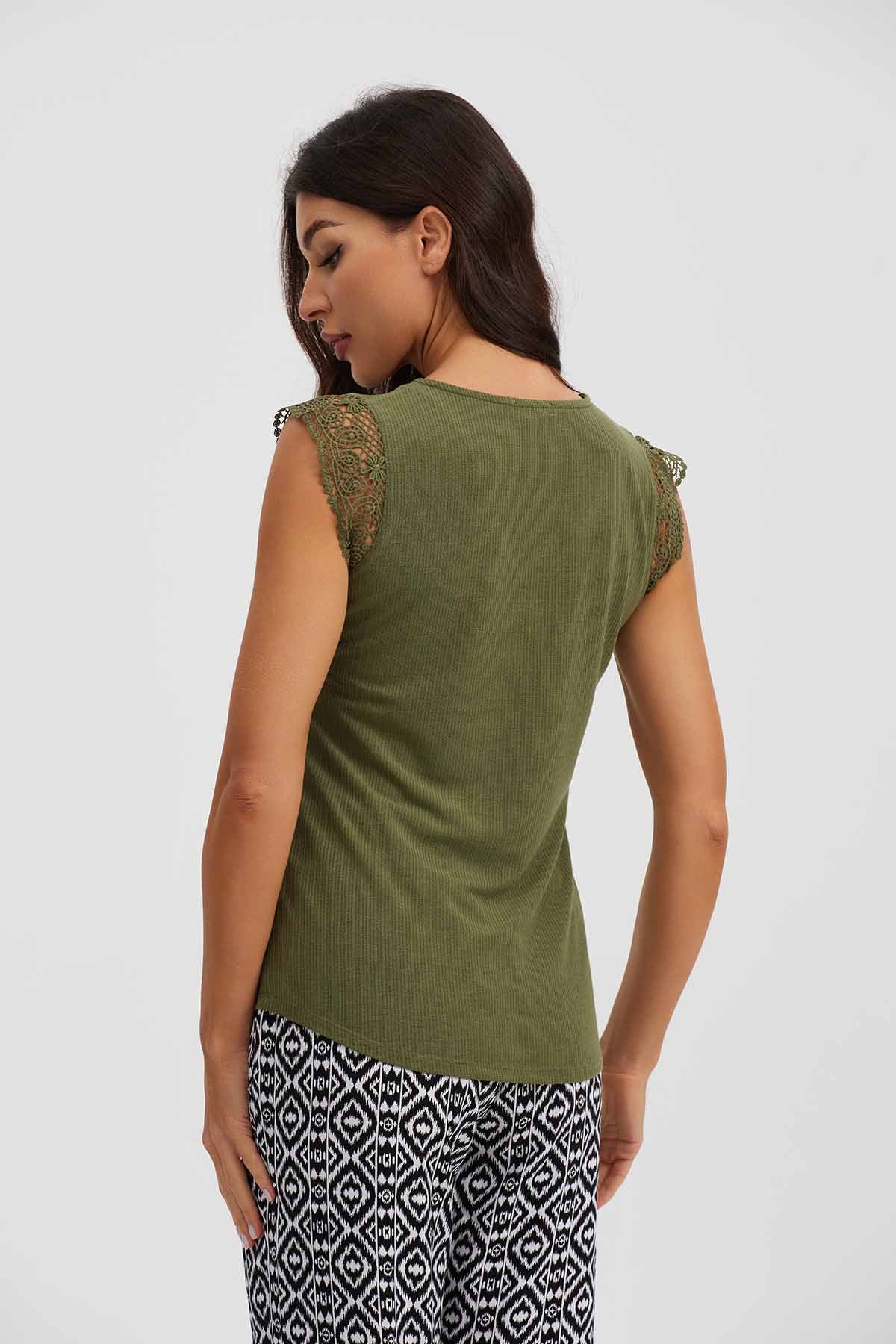 Polera Mujer Macramé Verde Musgo