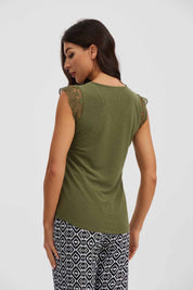Polera Mujer Macramé Verde Musgo