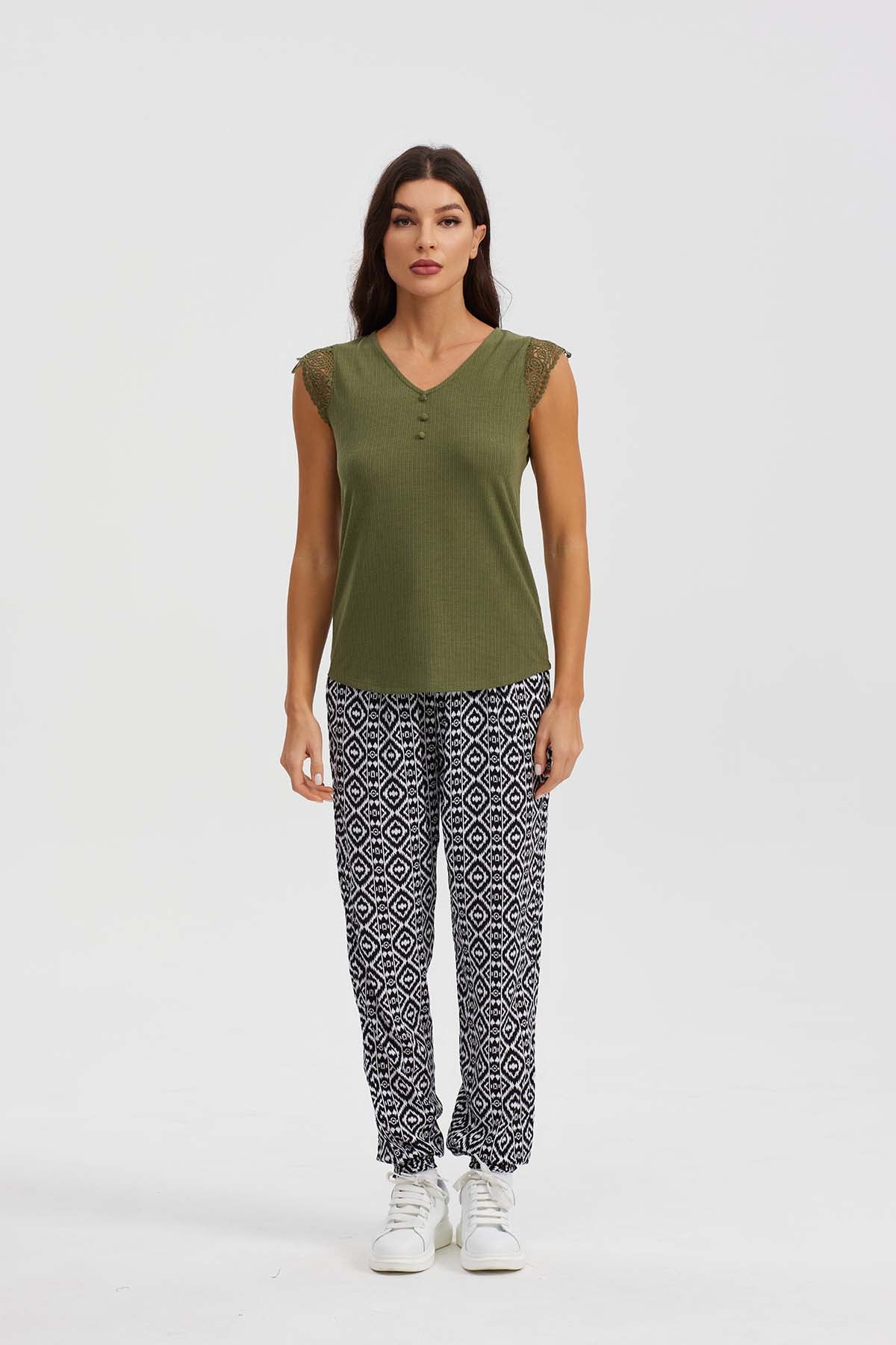Polera Mujer Macramé Verde Musgo