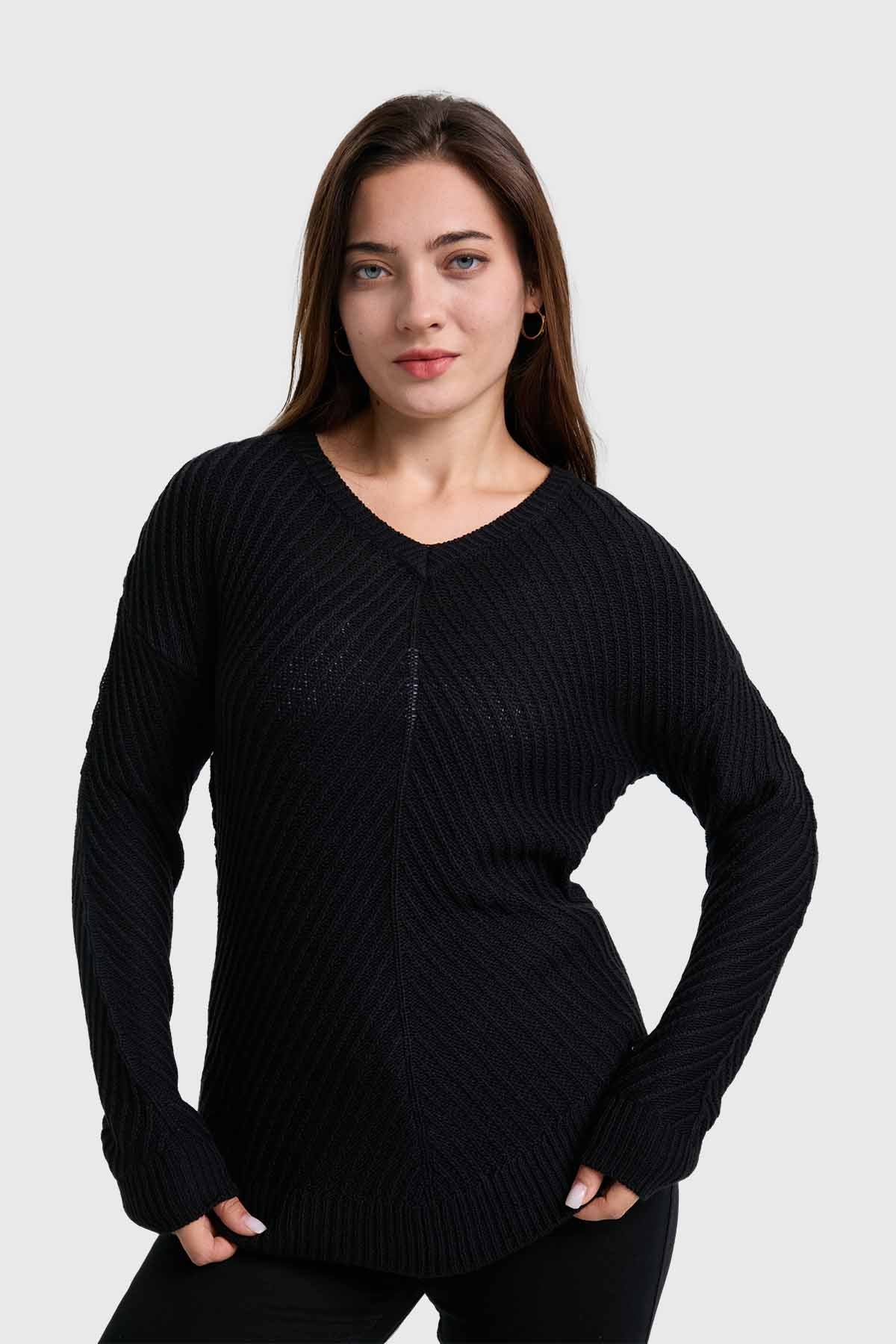 Sweater Mujer Listado Negro