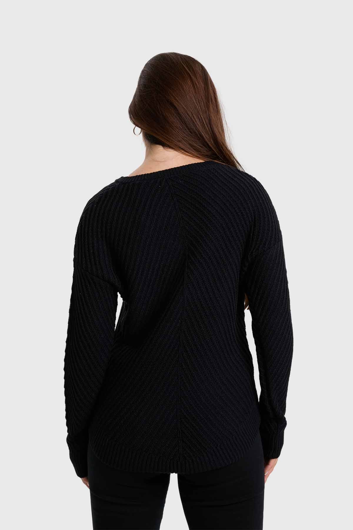 Sweater Mujer Listado Negro