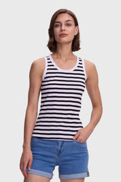 Polera Mujer Rib Rayas Y Lisa Blanco / Negro