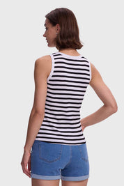 Polera Mujer Rib Rayas Y Lisa Blanco / Negro