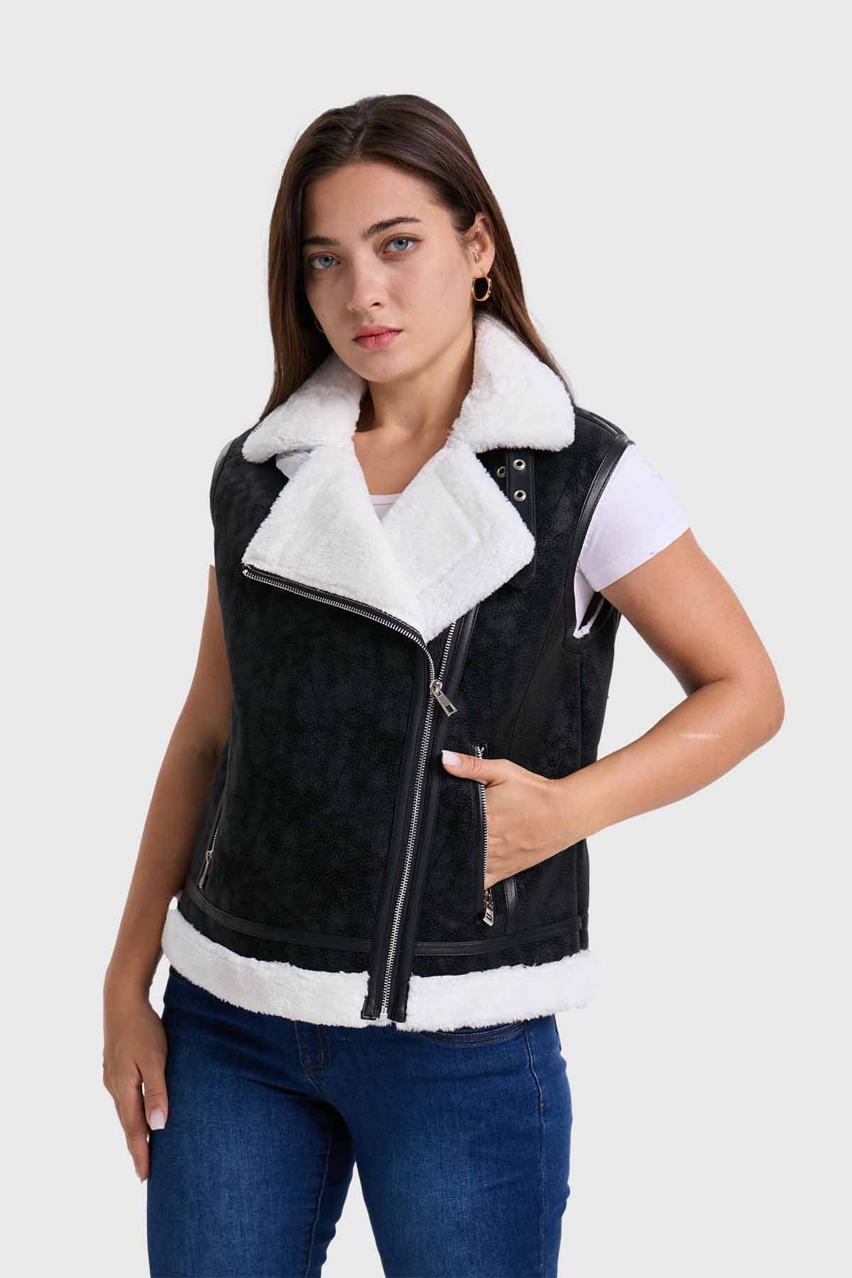 Chaqueta Mujer Efecto Cuero Bonded Negro