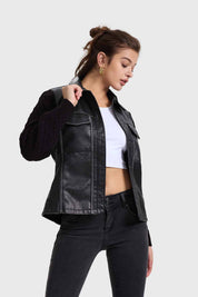 Chaqueta Mujer Efecto Cuero Negro